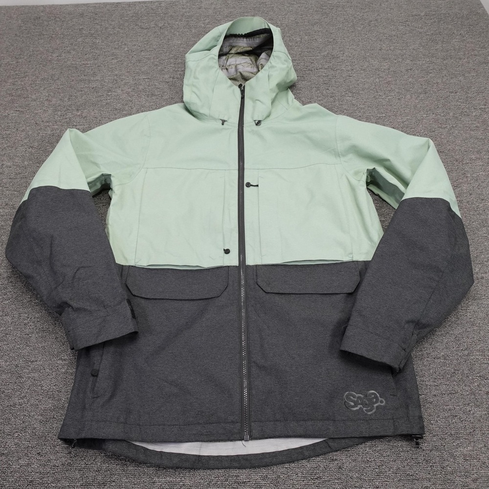 Saga Outerwear Jacket Large Green Gray Saga-Tek Hooded Ski Shell Water Resistant